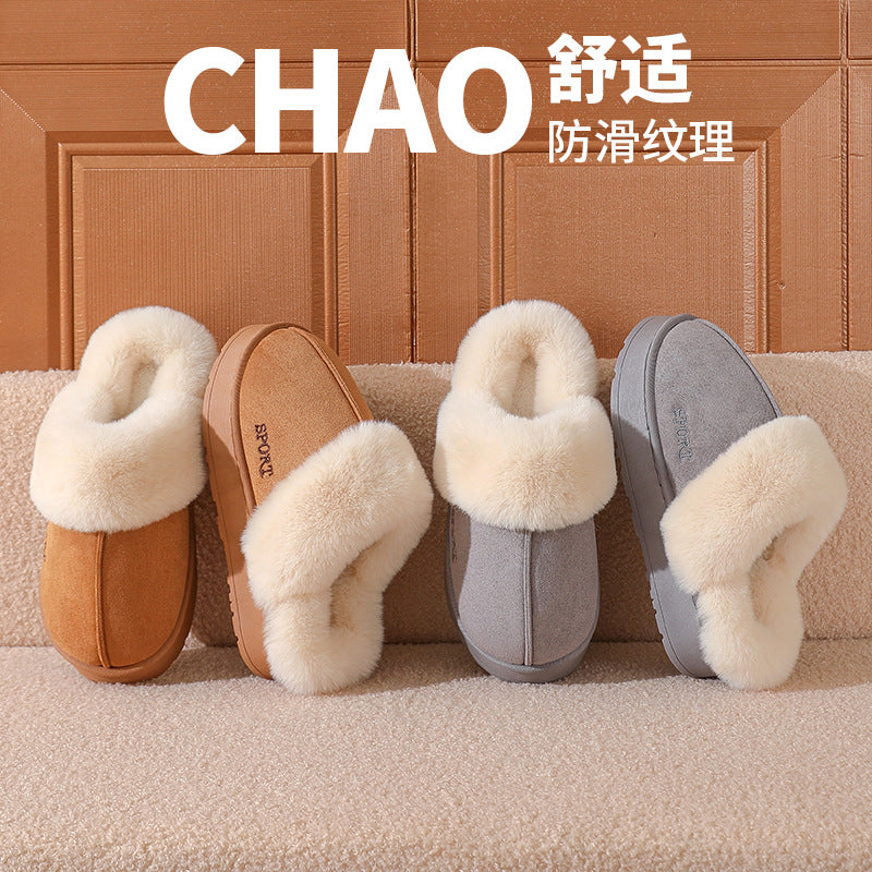 Couple's Cotton Slippers for Women, Thick-Soled, Warm, Non-Slip Home Slippers for Men, Autumn and Winter Indoor Non-Slip Soft-Soled Maternity Shoes