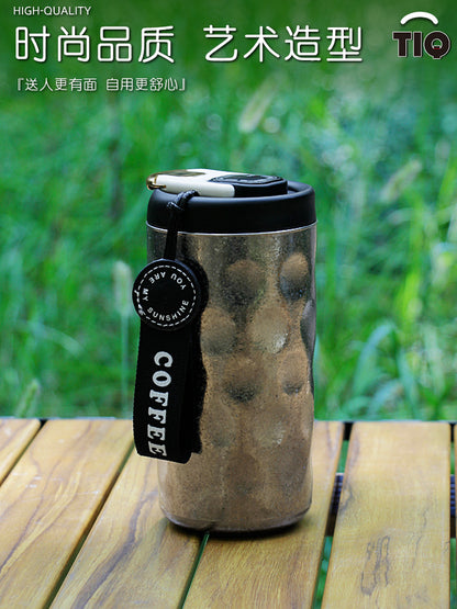 Pure Titanium Insulated Cup with Strap, Coffee Cup, Car-Mounted One-Handed Opening Lid, Antibacterial and Fresh-Keeping Titanium Cup, Fully Titanium Car-Mounted Portable