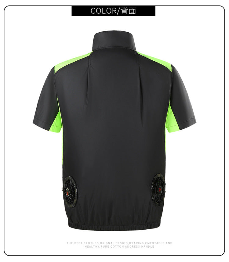 Summer new short-sleeved heatstroke prevention and cooling with fan air conditioning clothing men's work charging refrigeration welder cooling overalls
