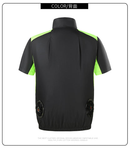 Summer new short-sleeved heatstroke prevention and cooling with fan air conditioning clothing men's work charging refrigeration welder cooling overalls