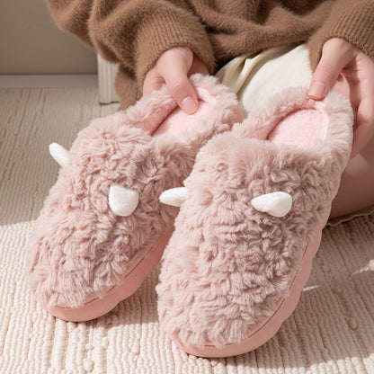 Winter Cotton Slippers Cute Women's Ears Men's Couple Home Indoor Warm Confinement Shoes Non-Slip Plush Plush Slippers