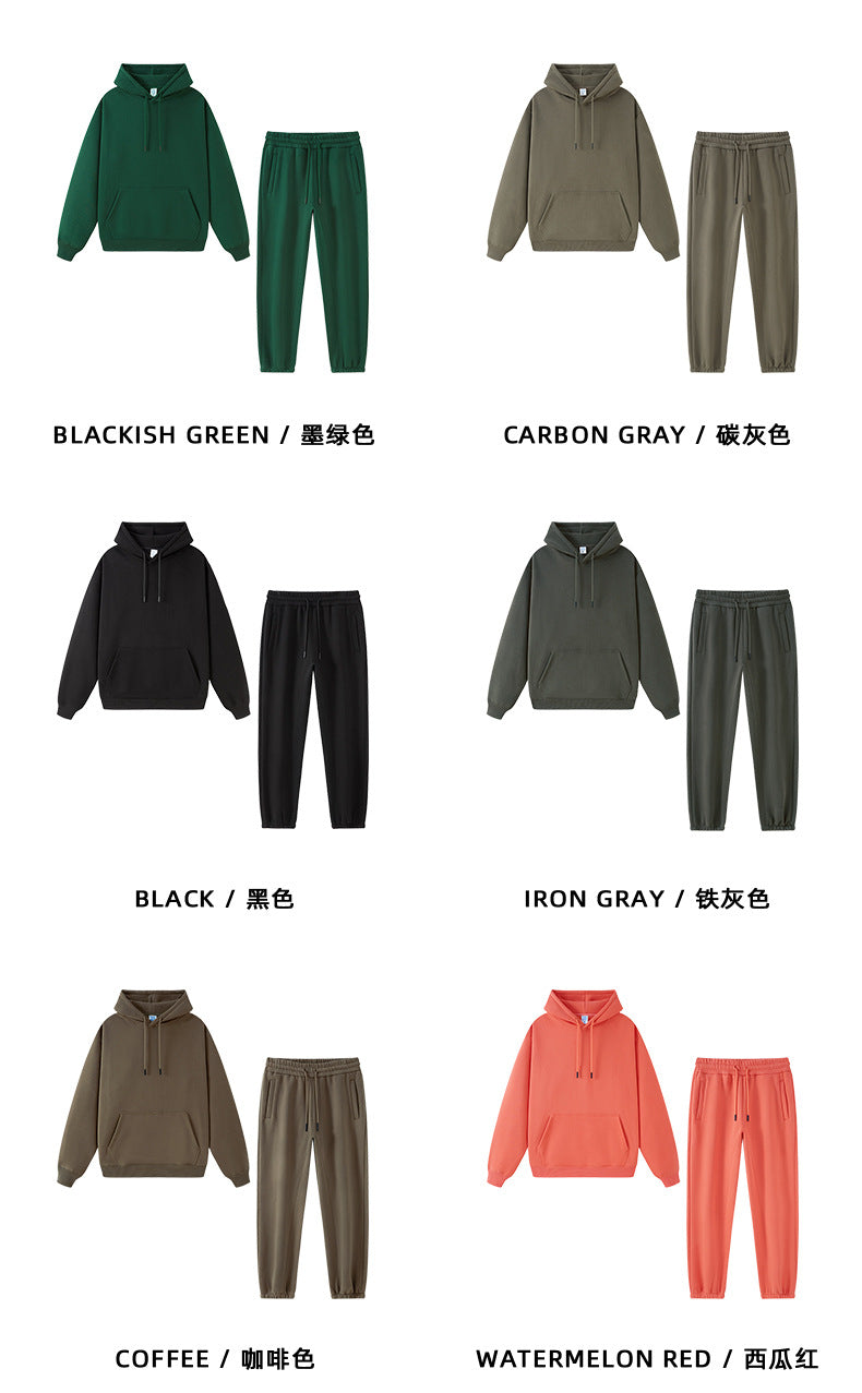 Tilani Men's Clothing European and American Trendy Brand High Quality 350g Fleece-Lined Thick Men's and Women's Hooded Sweatshirt and Sweatpants Pure Color Suit