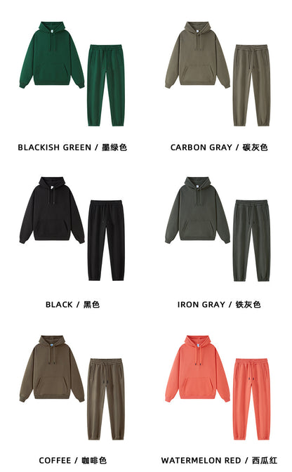 Tilani Men's Clothing European and American Trendy Brand High Quality 350g Fleece-Lined Thick Men's and Women's Hooded Sweatshirt and Sweatpants Pure Color Suit