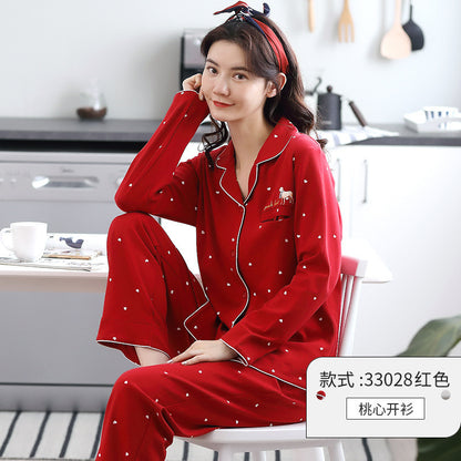 Autumn and Winter Women's 100 Pure Cotton Pajamas Women's Loose Cardigan for Middle-aged and Elderly Mothers Spring and Autumn Long-sleeved Casual Home Clothes