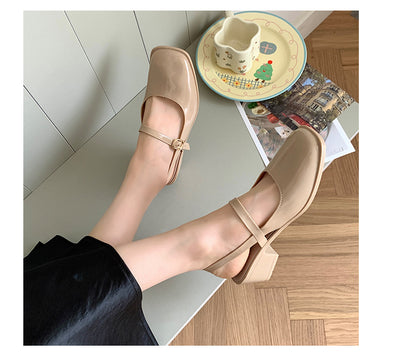 Southeast Asia New Style Baotou Wedge Buckle Fashion All-match Mary Jane Thick Heel Shallow Mouth Shoes for Women Summer