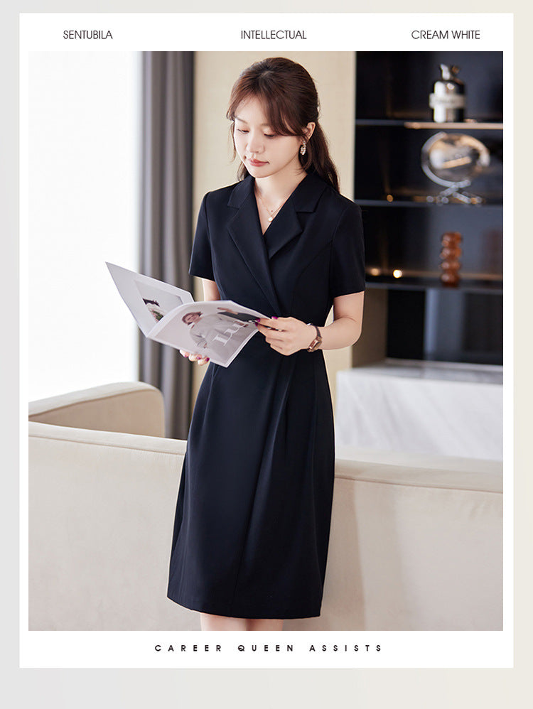 [Elegant Long Skirt] V-neck Short-sleeved dress High-end Work Clothes Mid-length Skirt Spring and Summer Business Wear Uniform