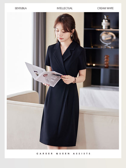 [Elegant Long Skirt] V-neck Short-sleeved dress High-end Work Clothes Mid-length Skirt Spring and Summer Business Wear Uniform