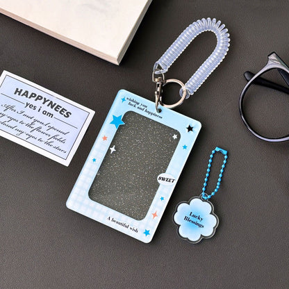 Original Ins Four-Leaf Clover Transparent Glitter Card Holder Acrylic Small Card Holder Small Card Id Card Card Film Card Holder