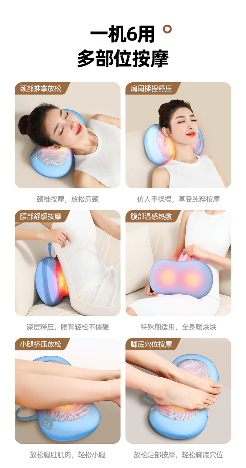 Multifunctional cervical massager neck and shoulder massage pillow home wireless portable kneading hot compress massager