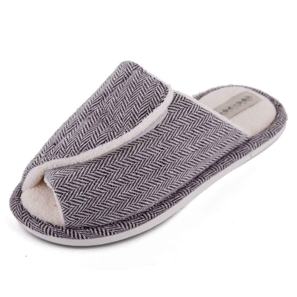 Men's and women's Velcro adjustable open slippers swollen feet non-slip open toe easy to clean indoor wool slippers