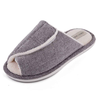 Men's and women's Velcro adjustable open slippers swollen feet non-slip open toe easy to clean indoor wool slippers