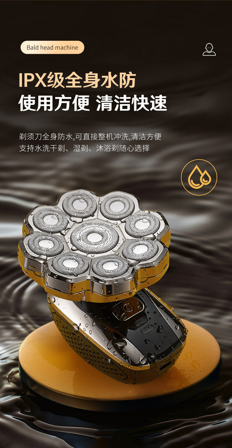 Cross-border nine-blade head bald self-service haircut artifact electric rechargeable razor magnetic suction head body washing knife