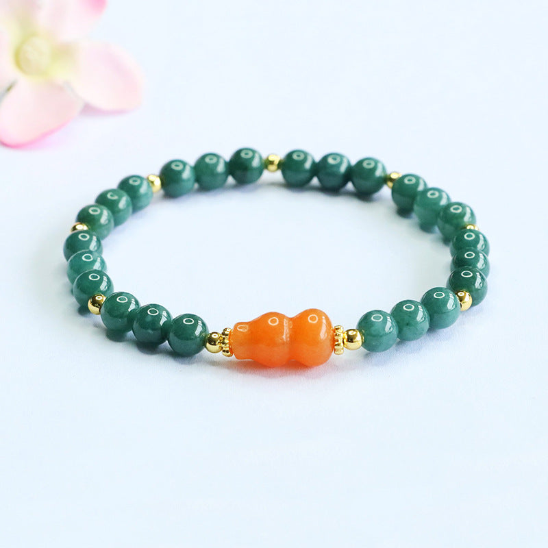 Guan Yu Natural Grade a Jadeite Blue Water Bracelet Golden Silk Jade Gourd Bracelet Live Broadcast Temple Wholesale S5070601