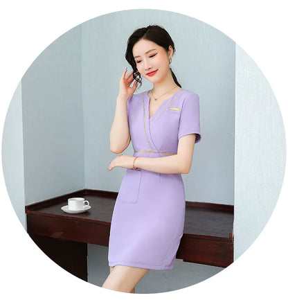 Business Wear dress 2023 Summer Women's Short-sleeved Temperament High-end Hotel Front Desk Beauty Salon Jewelry Shop Work Clothes