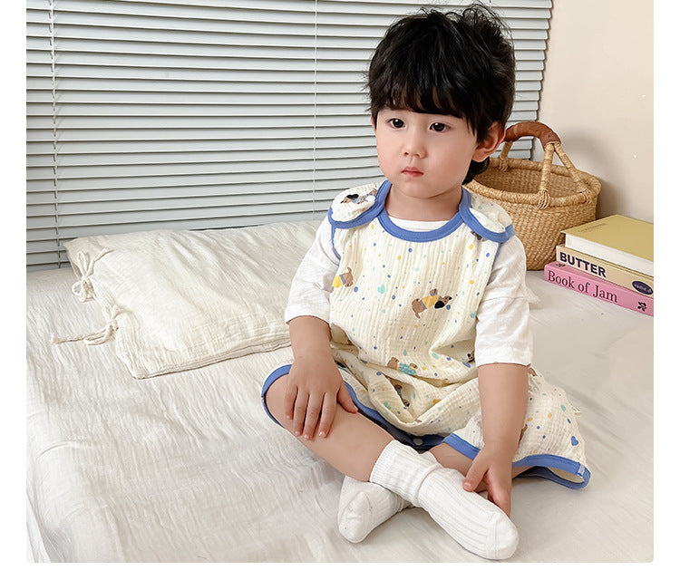 Baby Vest Sleeping Bag Summer Thin Gauze Pure Cotton Baby Kick-proof Sleeveless Children's Pajamas Air-conditioned Room Anti-cold