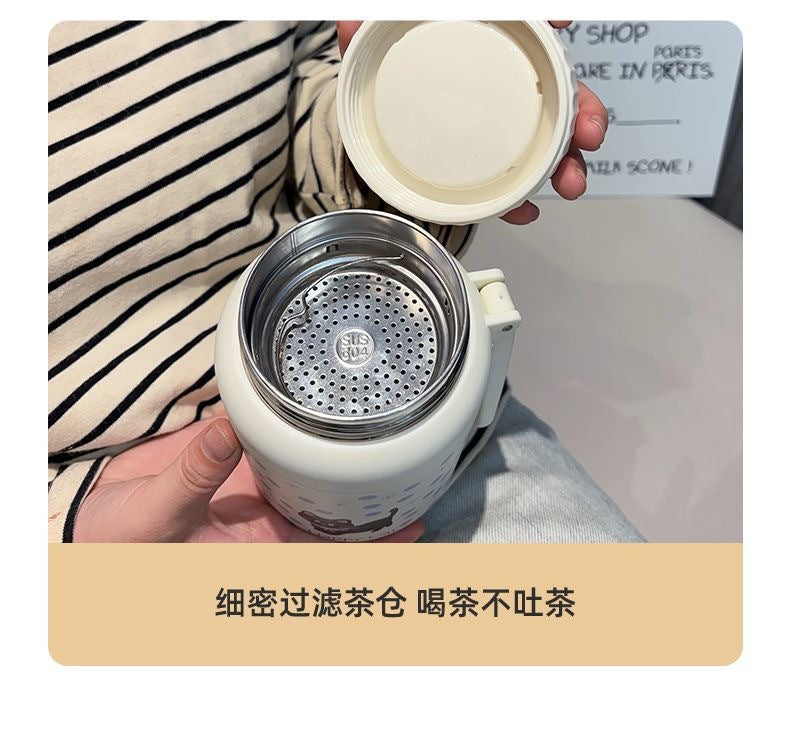 Cartoon cute high-value large-capacity new thermos stainless steel outdoor sports portable rope coffee cup