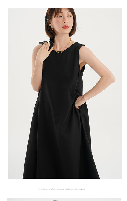 Korean Chic2026 Summer French Design Loose Backless Sleeveless Vest Dress Casual Age-Reducing Long Dress