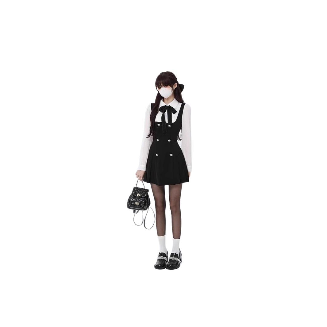 French dress Autumn Fake Two-piece Long-sleeved Slim 2025 New College Style Bow Fake Two-piece dress