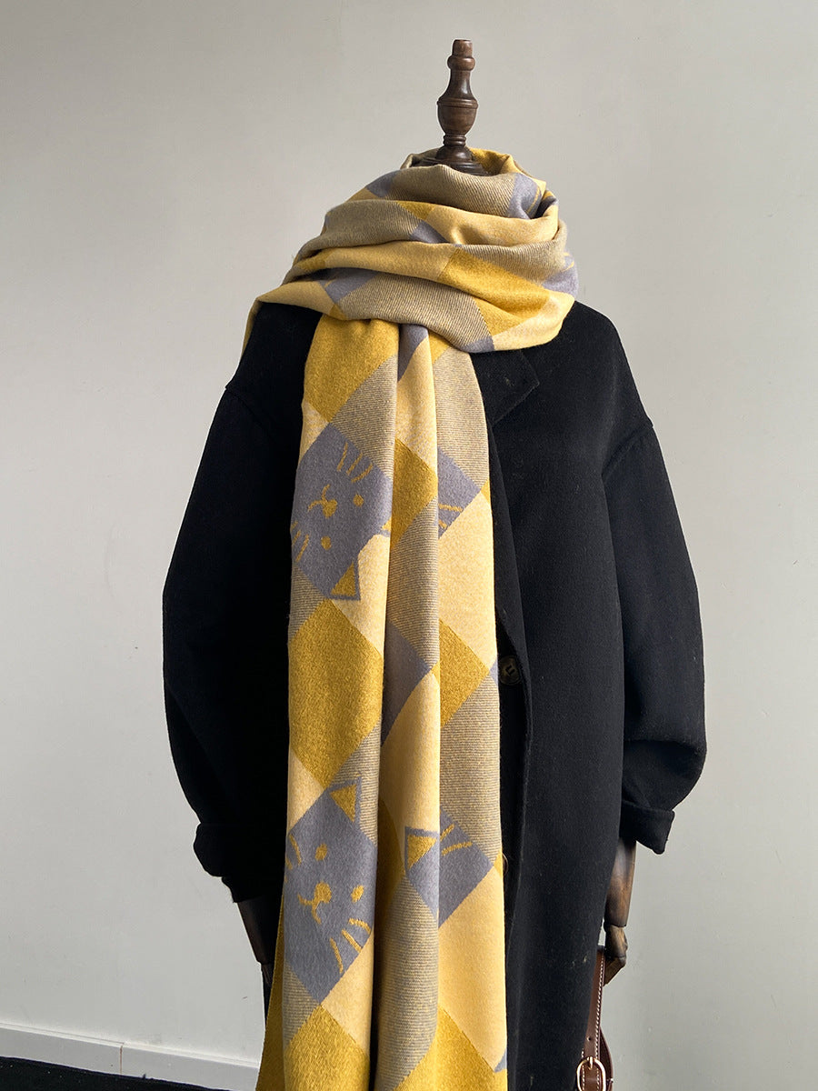 Niche Designer Cartoon Cat Cute Cashmere Scarf Women's Autumn and Winter Warm Thickened Neck Shawl New