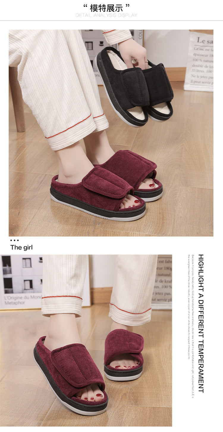 Factory direct wholesale Velcro loose feet wide fat swollen adjust middle-aged men's and women's cloth shoes linen slippers foreign trade