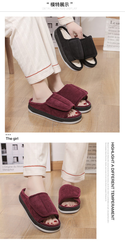 Factory direct wholesale Velcro loose feet wide fat swollen adjust middle-aged men's and women's cloth shoes linen slippers foreign trade