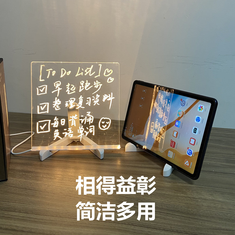 Children's Transparent Luminous Large Writing Board Household Erasable Small Whiteboard Acrylic Stand Message Board Cartoon with Light