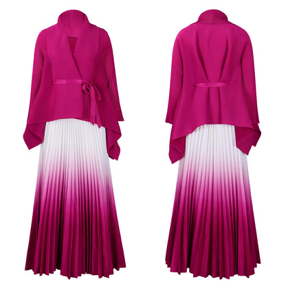 C8610 African plus size Women's Spring New Fashion Strap Bat Sleeve Top Gradient Color-changing Skirt Two-piece Set