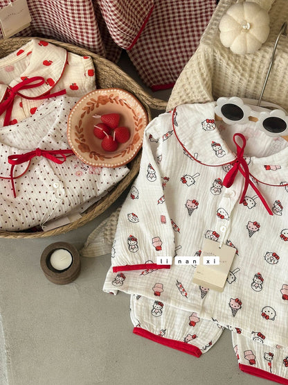 Princess Style Children's Lapel A-Class Cartoon Loungewear Set 2026 Spring New Baby Sweet and Cute Pajamas and Sleep Pants