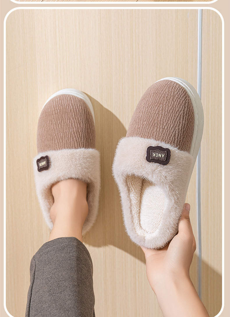 Stuffed Slippers for Women, Autumn and Winter Fashionable Indoor Home Non-Slip Warm Couple Style Plush Slippers Cotton for Men