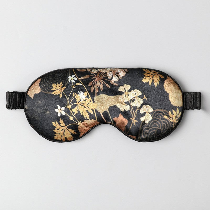 Mulberry Silk Eye Mask, Ice Silk Imitation Silk, Chinese Style Color, Satin Silk Light-Blocking Eye Mask for Sleep, Printed, in Stock Wholesale