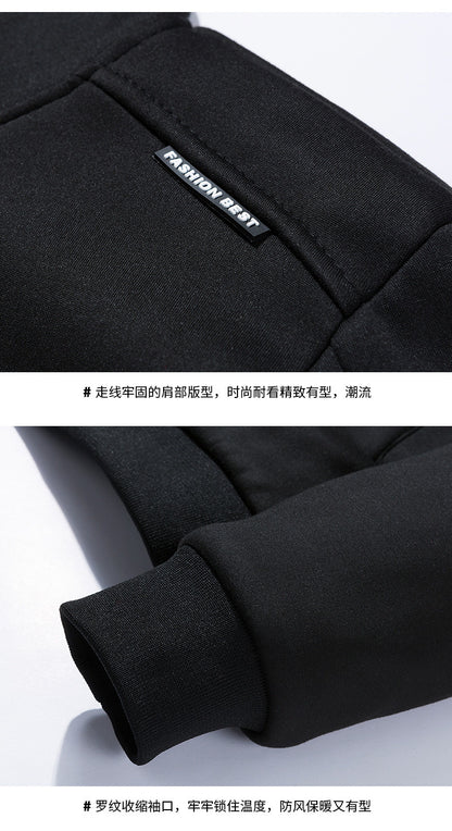 Autumn and Winter New Casual Cardigan Sweater Men's fleece-lined Hooded Men's Sweater Loose Sports Zipper Knitted Jacket