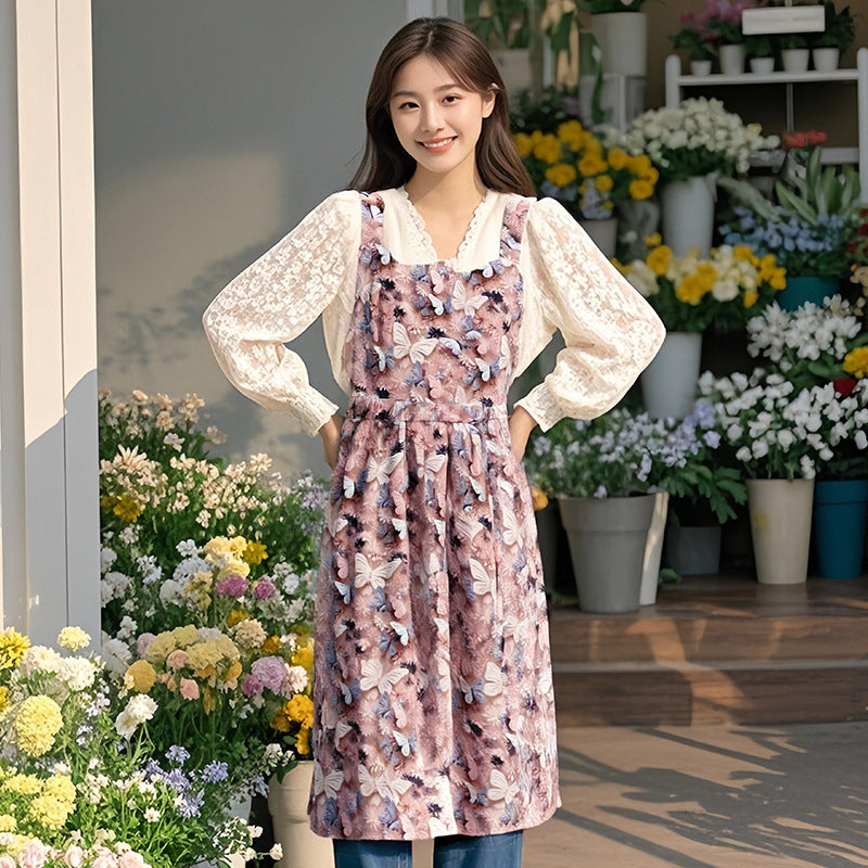 Floral Apron, High-Looking, Young Style, Anti-Fouling Suspenders, Flower Shop, Cafe, Cake Shop, Baking Work Clothes