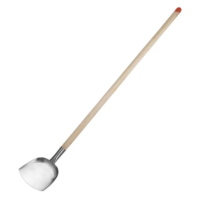 Stainless Steel Shovel Stir-frying Shovel Long Steel Handle Sketch Iron Shovel Kitchenware Hotel Large Sketch Thickened Stainless Steel Sketch
