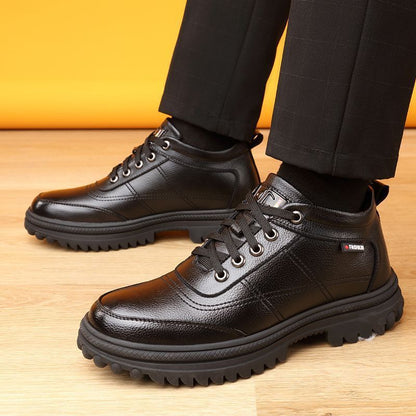 Genuine Leather leather broken size leak-picking men's cotton shoes dad shoes winter fleece-lined warm cotton leather shoes men's high-top cotton shoes