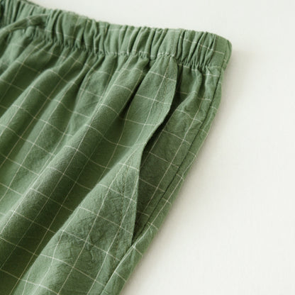 Couple Style Washed Home Pants for Men and Women, Pure Cotton Plaid Pajama Pants, Living Pants, Spring and Autumn Style, Japanese Warehouse Available for Wholesale
