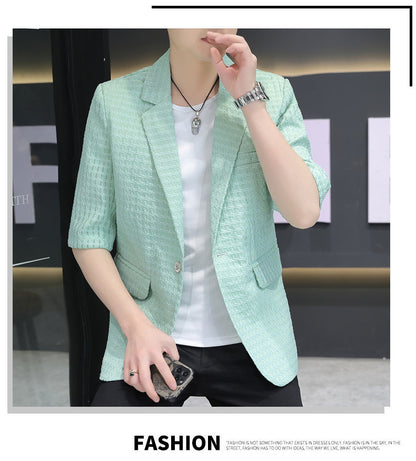 Summer half sleeve thin suit Korean style men's half sleeve fashionable fashionable jacket slim fit trendy summer small suit