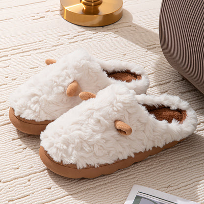Winter Cotton Slippers Cute Women's Ears Men's Couple Home Indoor Warm Confinement Shoes Non-Slip Plush Plush Slippers