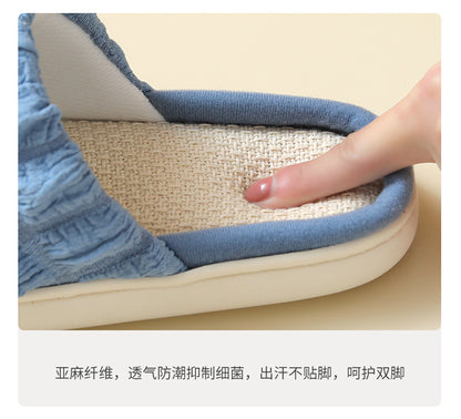 Japanese Linen Slippers for Women Spring & Fall Home Indoor Puff Cotton and Linen Silent Non-Slip Thick-Soled Bathroom Slippers for Men Wholesale