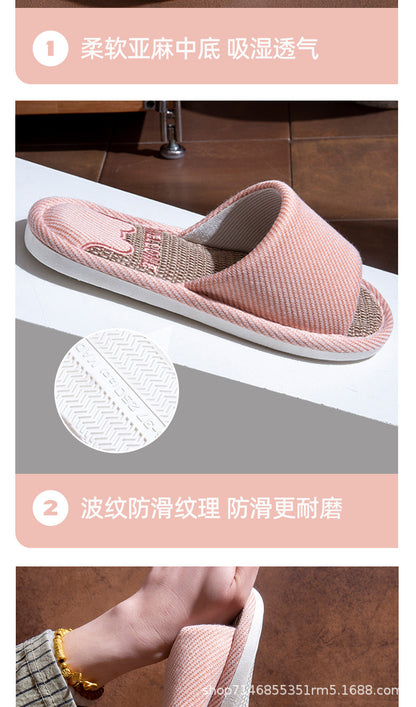 Linen Slippers Men's Breathable Indoor Home Non-slip Soft Bottom Mute Sweat Absorbing Spring and Autumn Four Seasons Foot Bear Floor Slippers