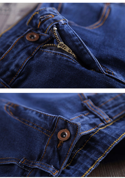 Dark Blue Jeans Women's 2023 New Summer High Waist Summer Thin Stretch Slim-Fit Small Feet Nine-point Tight