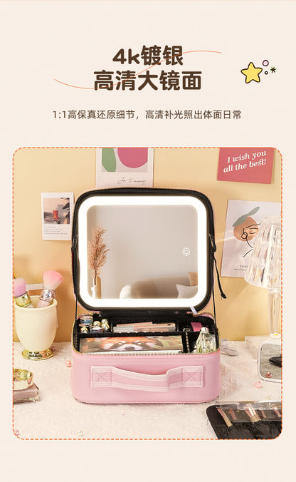 New Style Cosmetic Bag with Light and Mirror Led Light Rechargeable Portable Travel Makeup Cosmetics Cosmetics Bag Ins Style