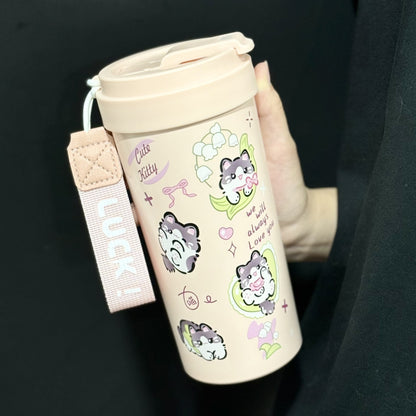 New cute thermos cup 316 stainless steel coffee cup portable double drink portable men's and women's straw accompanying cup