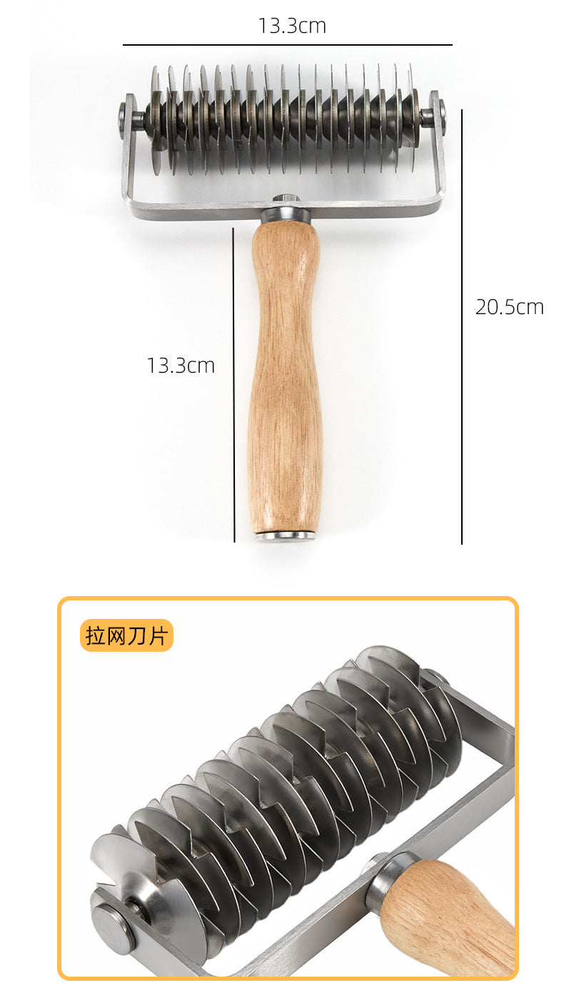 in stock Pizza Mesh Knife Pizza Tools Baking Tools Stainless Steel Wooden Handle Pizza Roller Knife Snack Hob