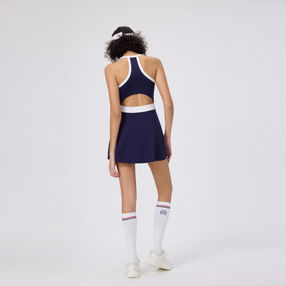 Summer Halter Neck Casual Skin-Friendly Golf Tennis Dress for Women with Built-In Leggings and Tight Fit Pickleball Skirt
