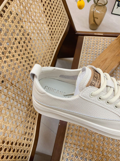 Genuine Leather Retro Sneakers for Women 2025 Spring & Fall New Niche High-Bottom Soft-Soled White Shoes Flats-Soled Sports and Casual Shoes
