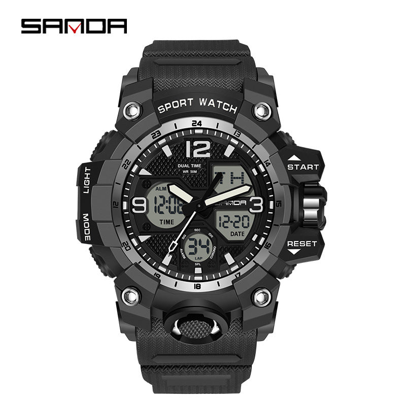 Sanda Hot-Selling Watch Korean Version Student Party Multi-Functional Waterproof Alarm Clock Electronic Watch Cool Dual Display Luminous Sports Watch by PDG ibma