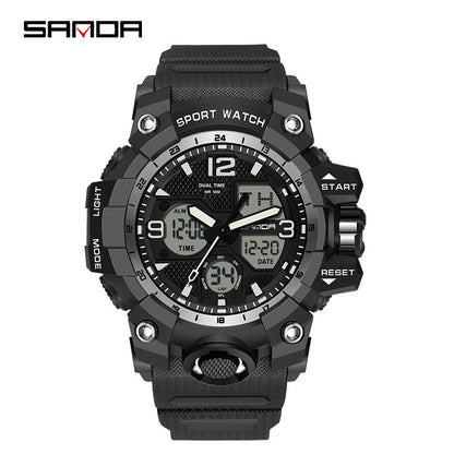 Sanda Hot-Selling Watch Korean Version Student Party Multi-Functional Waterproof Alarm Clock Electronic Watch Cool Dual Display Luminous Sports Watch by PDG ibma