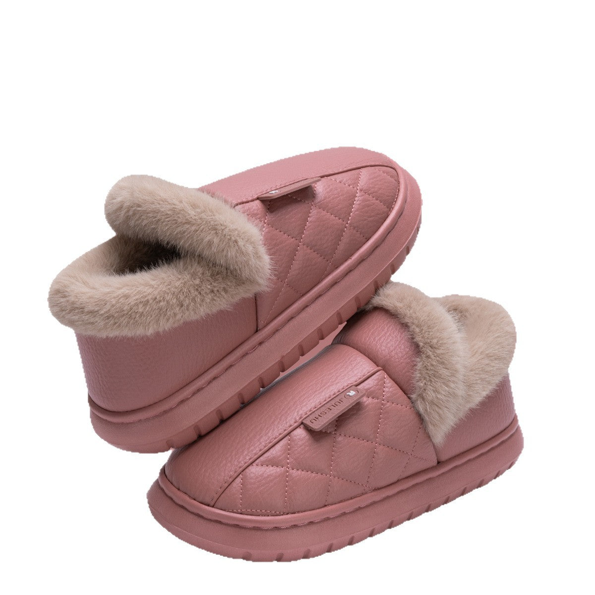 Waterproof Cotton Slippers for Women, Autumn and Winter 2026 New Model, Home Warm Indoor Shoes with Thick Soles, Non-Slip Leather Surface Cotton Shoes for Elderly Men