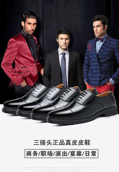 [Real cowhide] business formal leather shoes men's three-joint leather men's shoes summer breathable hidden height increasing shoes men