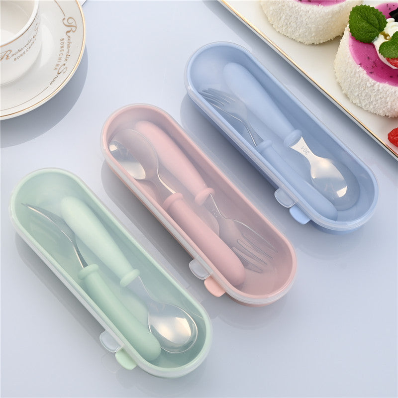 Children's 304 stainless steel fork spoon suit baby complementary food training eating spoon portable feeding tableware spoon